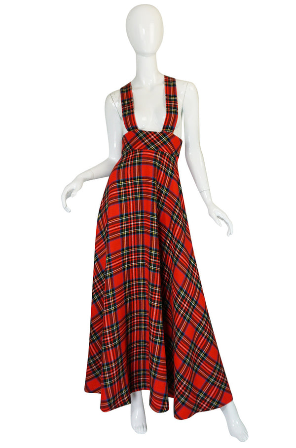 1960s Quad Boutique Red Plaid Maxi Dress Jumper