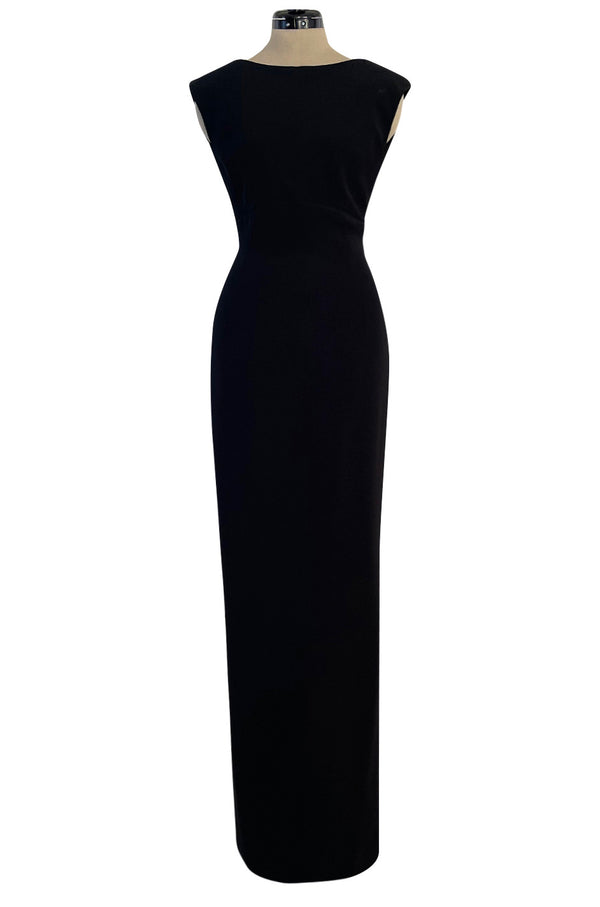 Early 2000s John Anthony Couture Completely Open Back Black Dress w High Side Slit