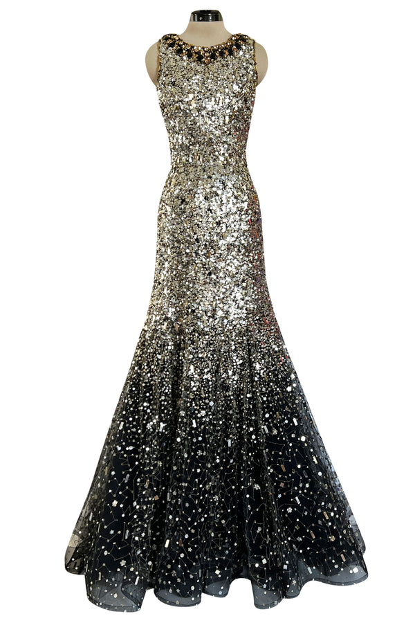 Stunning Fall 2006 Oscar de la Renta Runway Gold & Silver Sequin & Bead in Silk Netting Dress