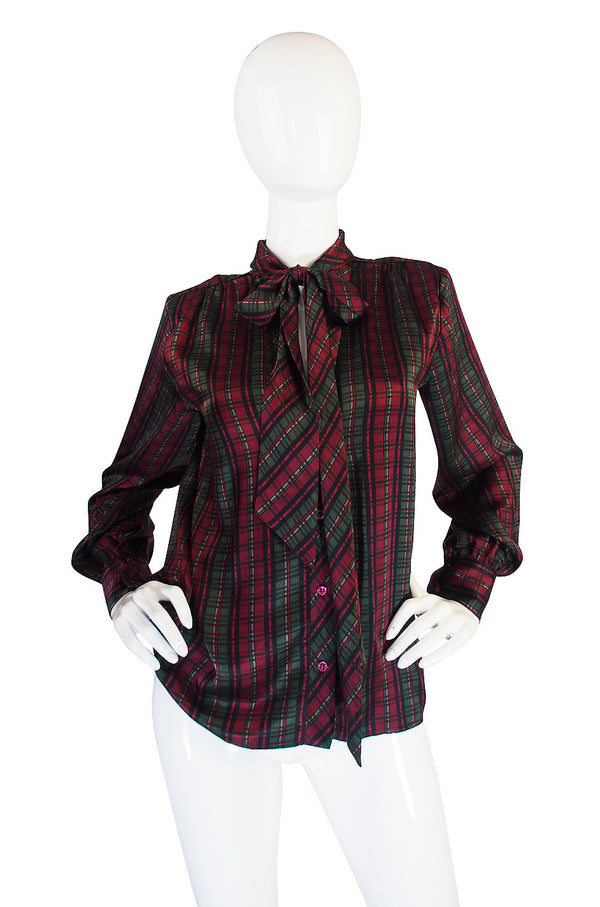 1970s Plaid Yves Saint Laurent Silk Top