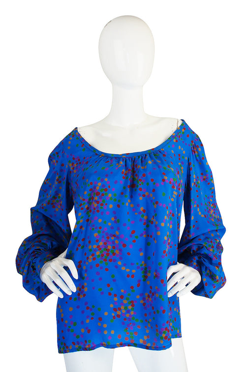 Gorgeous 1970s Yves Saint Laurent Silk Dot Top