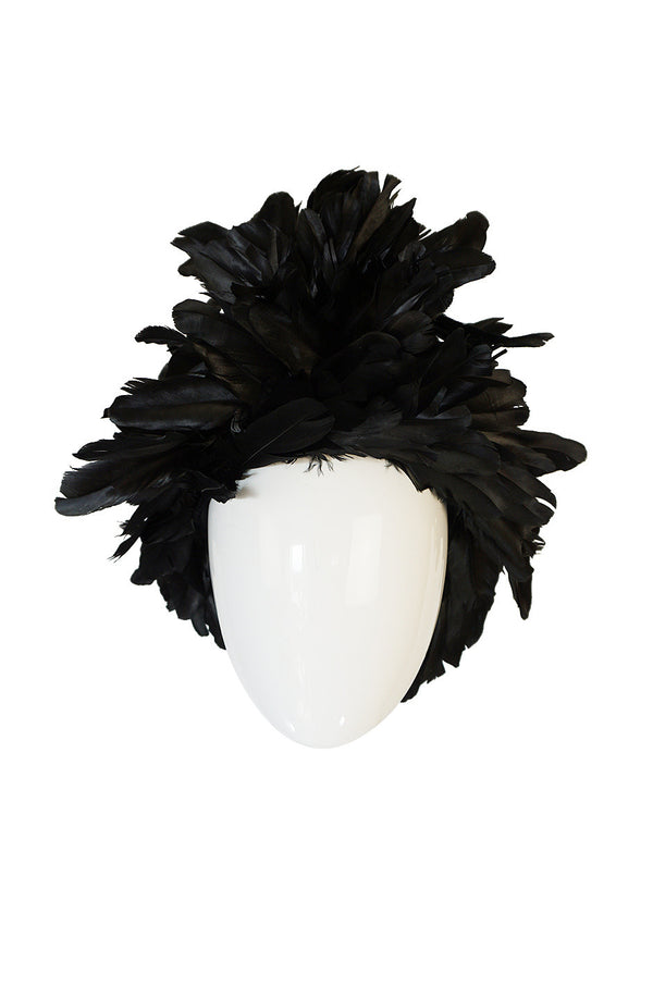 Vintage Renata Originals Elaborate Black Feather Hood Hat