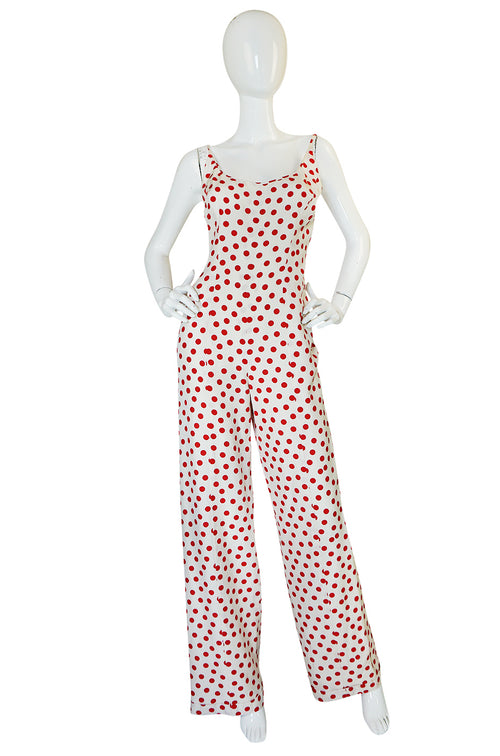 Fun 1970s James Galanos Red & White Dotted Jumpsuit