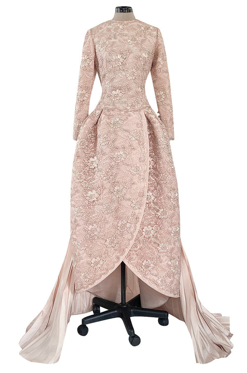 Fall 1994 Nina Ricci Haute Couture Metallic Cord Detailed Lace & Pink Silk Dress