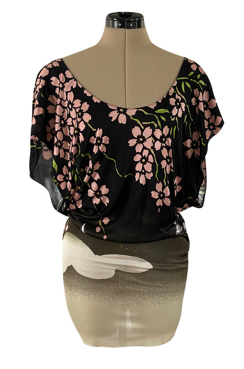 Iconic Spring 2003 Gucci by Tom Ford Runway Cherry Blossom Kimono Mini Dress