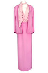 1980s Bill Blass Baby Pink Evening Jacket, Skirt & Silk Top Dress Suit