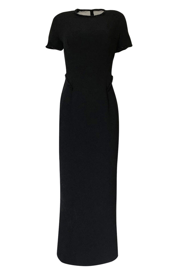 1990s Gianfranco Ferre Transparent Back w Bead Detailing Black Dress