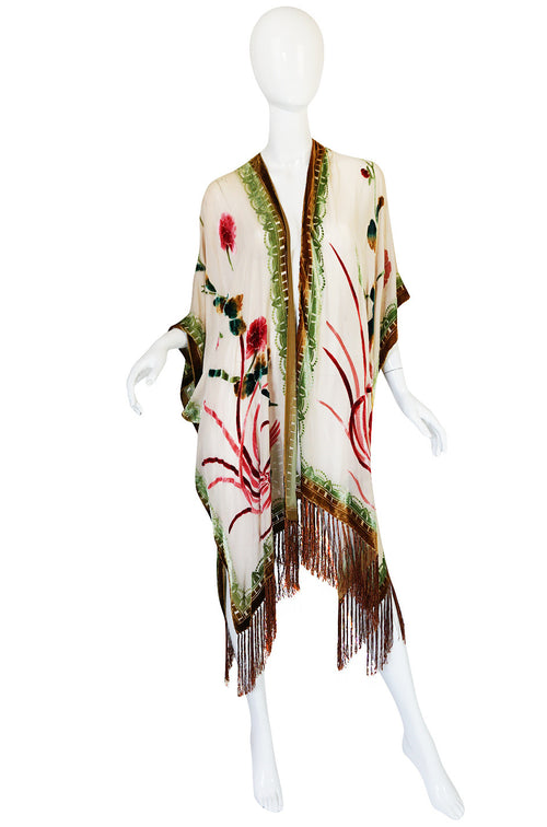 1970s Fused Velvet Chiffon Fringe Shawl Poncho