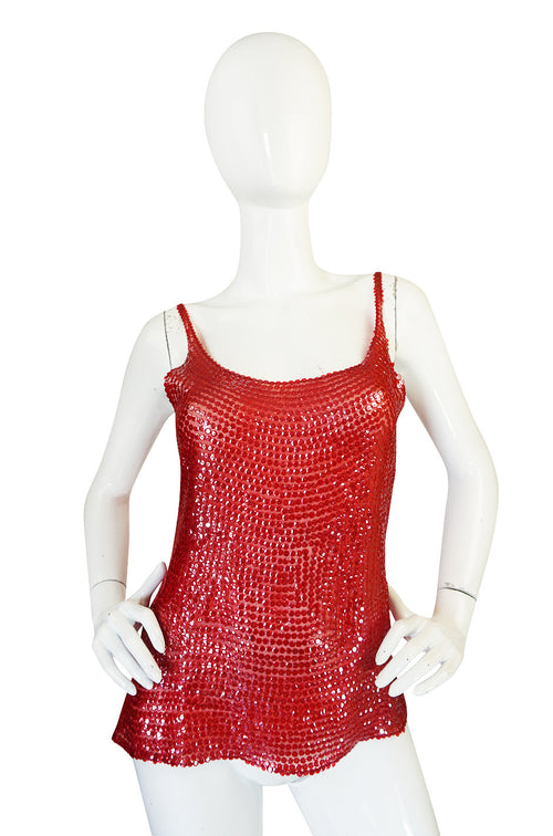 c. 1979 Unlabeled Halston Red Sequin Covered Tank Top