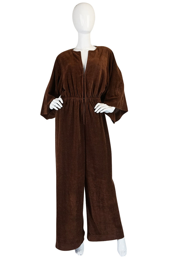 1970s Halston Chocolate Brown Toweling Jumpsuit