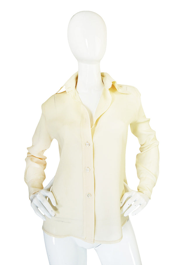 1960s Jeff Banks Pointed Collar Cream Button Shirt