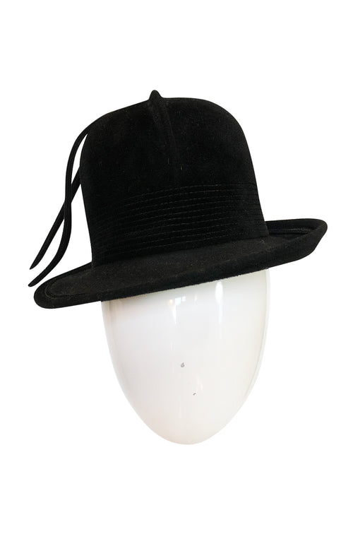 1970s Yves Saint Laurent Black Felt High Bowler Hat