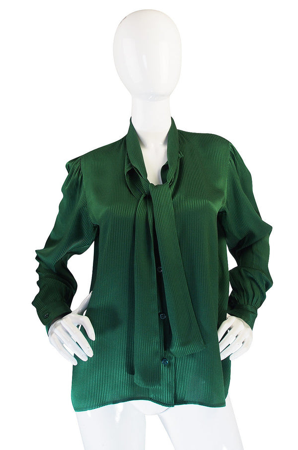 1970s Forest Green Yves Saint Laurent Silk Top