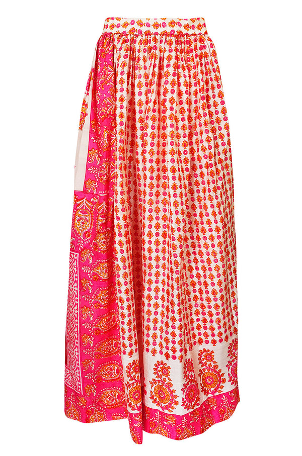 1960s Pink Printed Fine Thai Skirt with a Huge Matching Scarf