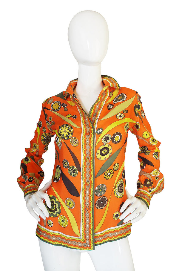 1960s Gorgeous Citrus Emilio Pucci Silk Twill Top