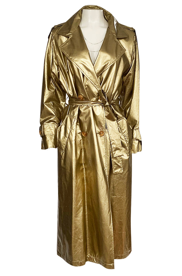 1980s Christian Dior Gold Coated Metallic Oversized Trench Coat