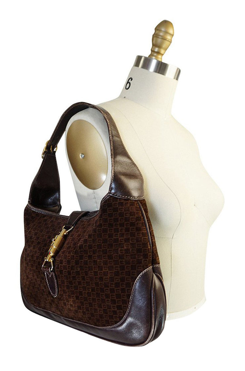 Gucci Jackie O Leather & Suede Buckle Shoulder Bag Brown