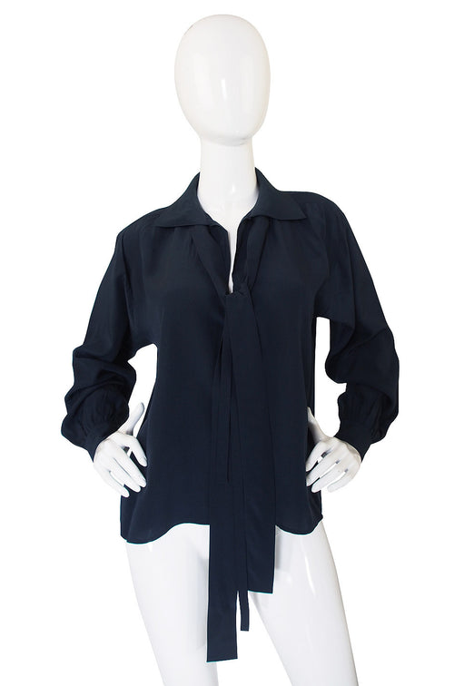 1970s Navy Silk Yves Saint Laurent Top