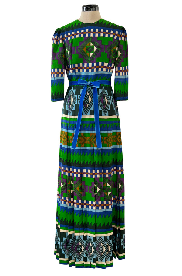 Ad Campaign Fall 1972 Lanvin by Jules-Francois Crahay Green & Blue Geometric Pattern Dress