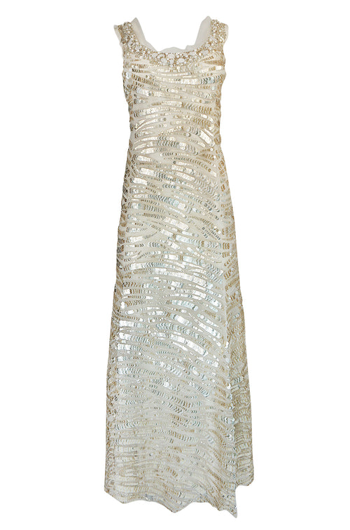 Resort 2008 Oscar de la Renta Runway Muted Gold Paillette & Beaded Dress on Silk Net