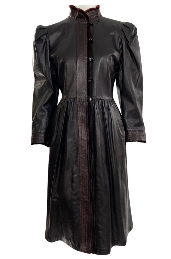 Documented Fall 1976 Yves Saint Laurent Russian Collection Leather Coat w Sheared Sheepskin Trim