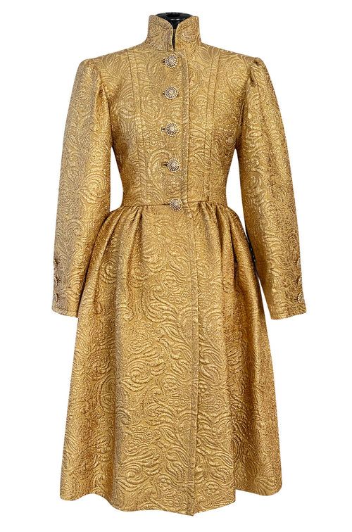 Extraordinary Fall 1991 Yves Saint Laurent Well Documented Gold Brocade Coat W Jewel Buttons