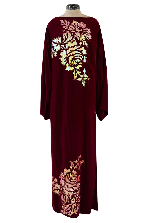 Exceptional Mid-1980s Paco Rabanne Haute Couture Velvet Beaded Caftan Dress