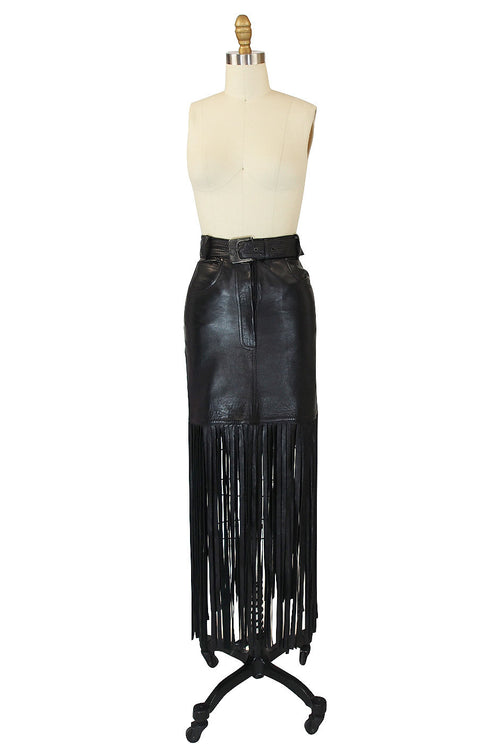 1990s Claude Montana Fringe Leather Skirt