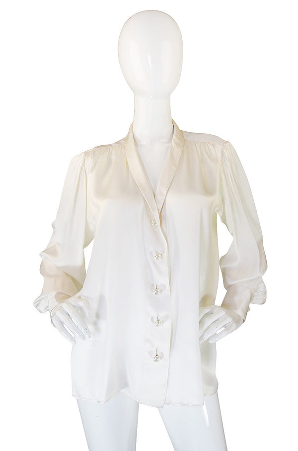 1970s Pearl & Silk Yves Saint Laurent Top