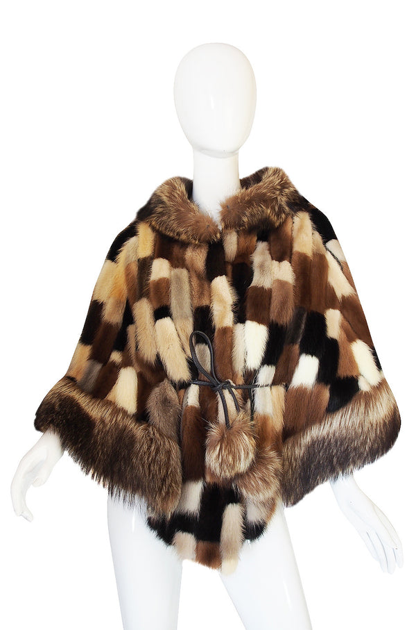 1970s Bonwitt Teller Patchwork Mink & Beaver Fur Cape