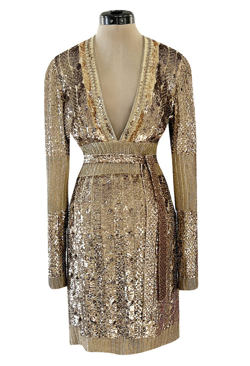 Highly Documented Fall 2006 Gucci by Frida Giannini Runway Gold Sequin Mini Dress