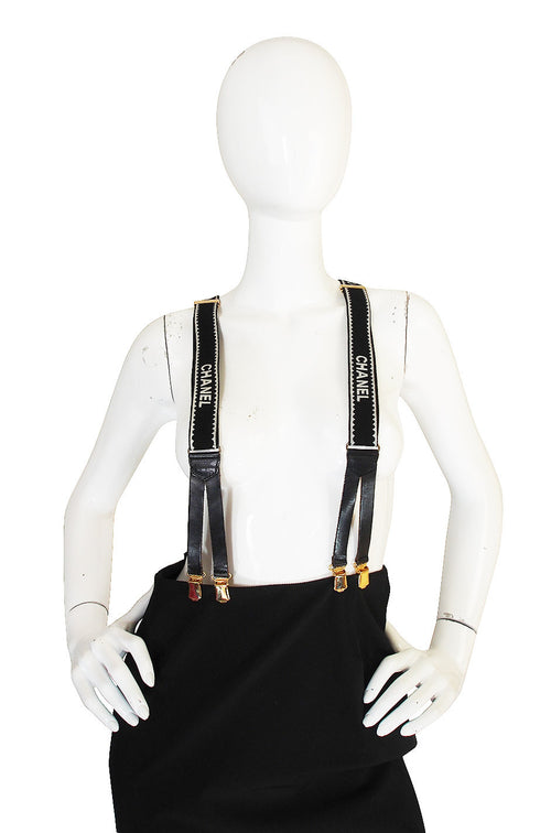 c.1994 Iconic Black and White Chanel Logo Suspenders