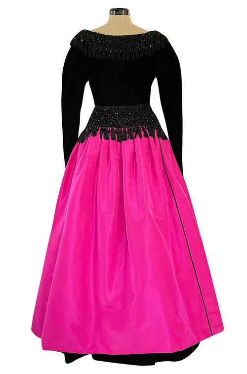 Fall 1976 Louis Mies Possible Yves Saint Laurent Haute Couture Pink & Velvet Bead Dress