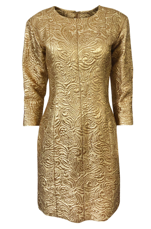 Fall 1991 Yves Saint Laurent Documented Gold Brocade Shift Dress