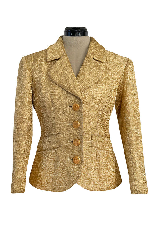 Fall 1977 or Fall 1980 Ady Couture Lausanne Yves Saint Laurent Haute Couture Copy Gold Metallic Thread Jacket