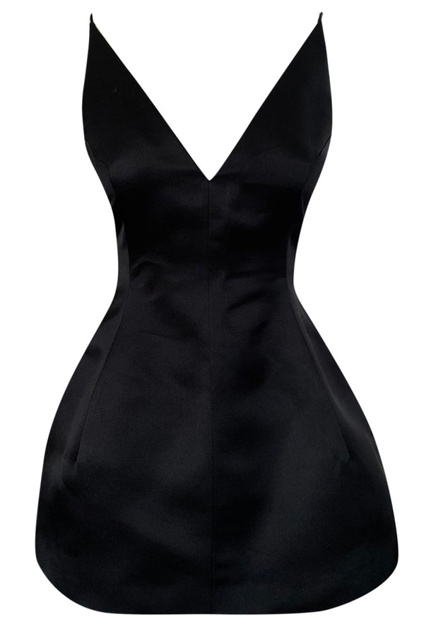 Fall 2014 Christian Dior by Raf Simons Micro Mini Black Silk Satin Dress