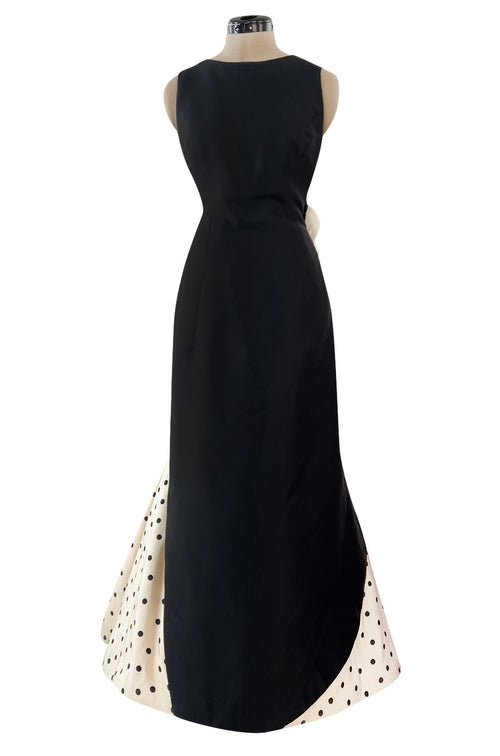 Well Documented Spring 1988 Valentino Haute Couture Silk Dress w Sweeping Dotted Train & Flower