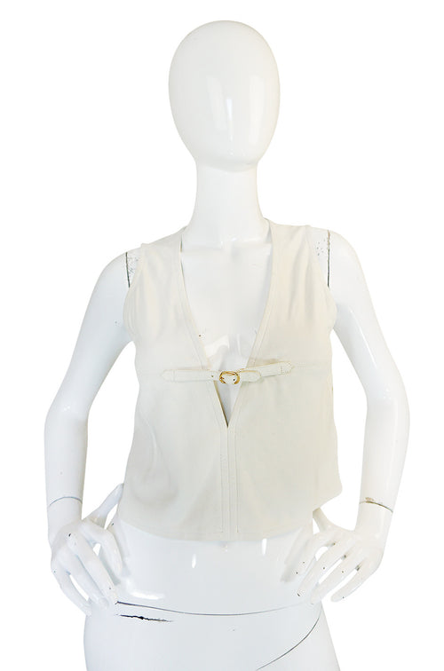 Rare 1970s Gucci Cream Buckskin Suede V Neck Crop Top