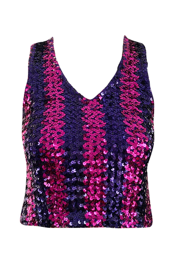 Fabulous 1973 Biba Purple and Pink Sequin Knit Jumper Pull-over Vest Top