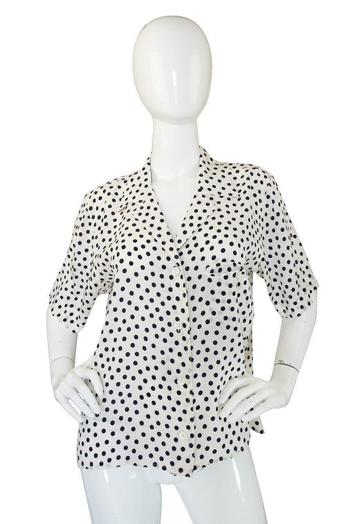 1980s Yves Saint Laurent Silk Dot Top