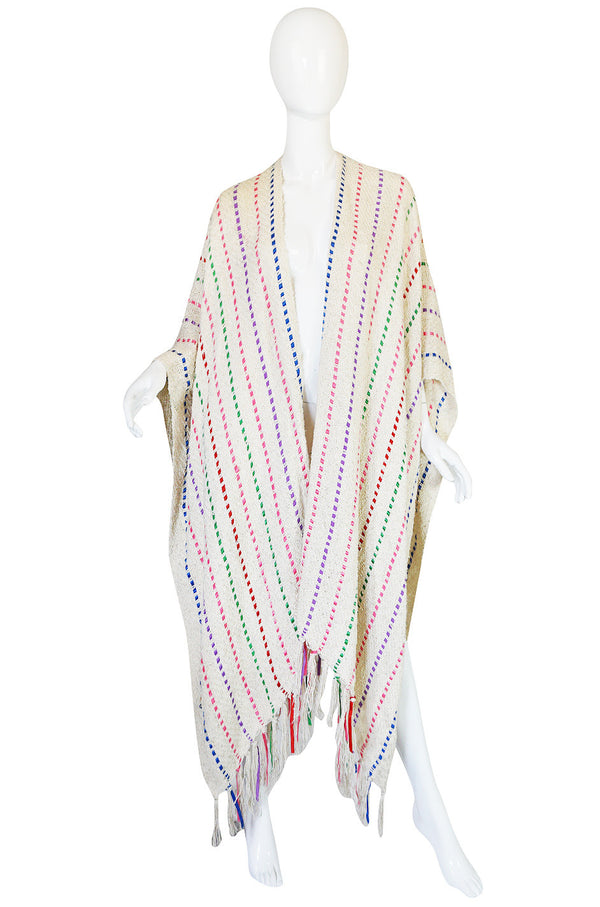 1980s Laise Adzer Handmade Woven Ribbon Poncho Shawl