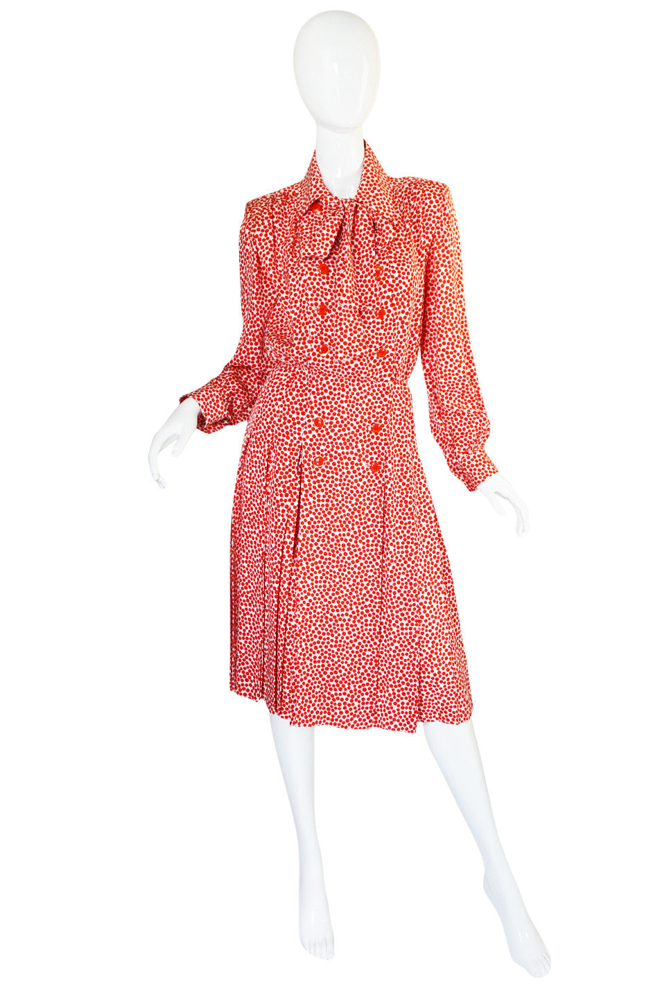 c1980 Yves Saint Laurent Red Silk Dot Day Dress – Shrimpton Couture