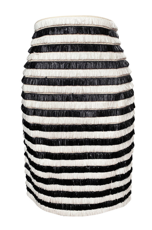 Resort 2015 Balmain Runway Graphic Striped Raffia Black & White Skirt