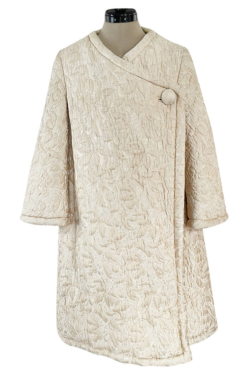 Gorgeous Fall 1965 Nina Ricci Haute Couture Ivory Silk  Brocade Coat w Soft Sheepskin Lining