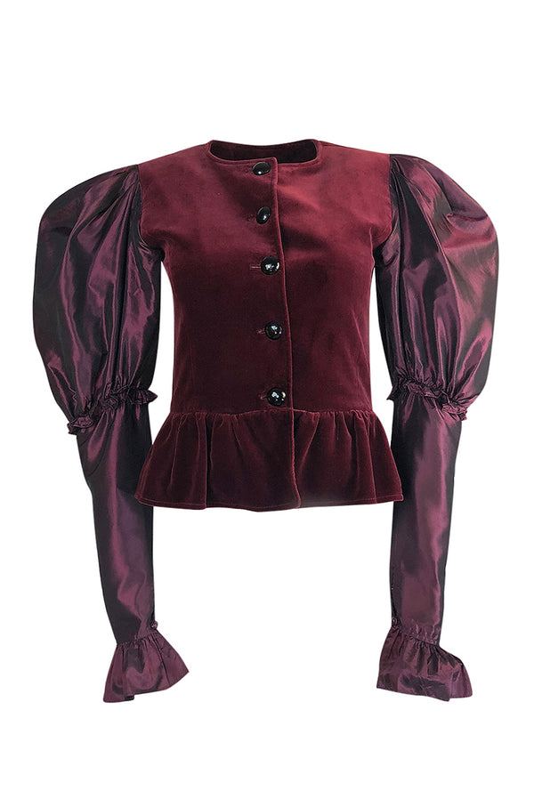 Fall 1982 Yves Saint Laurent Dramatic Sleeve Silk Taffeta & Velvet Jacket