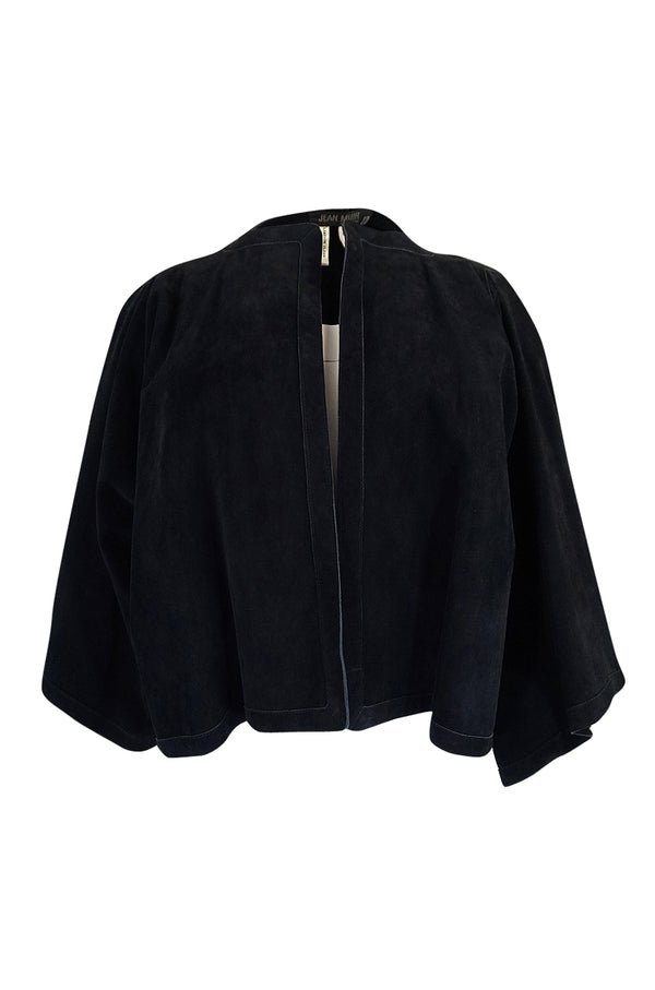 1970s Jean Muir Deep Navy Full Cut Suede Caped Jacket