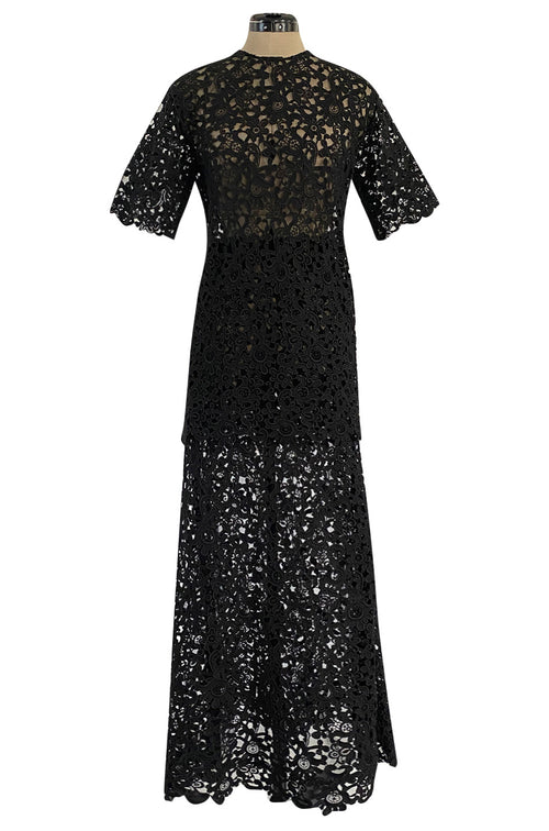 Resort 2015 Valentino Bold Black Lace Full Length Skirt w Matching Tunic / Mini Dress Set