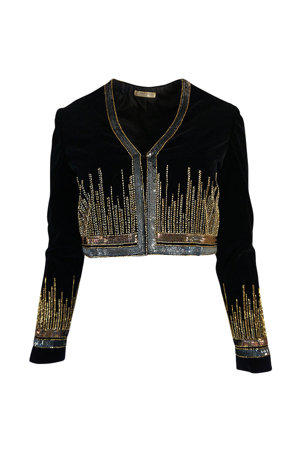 c.1960-63 Jean Patou Beaded & Sequin Black Velvet Jacket