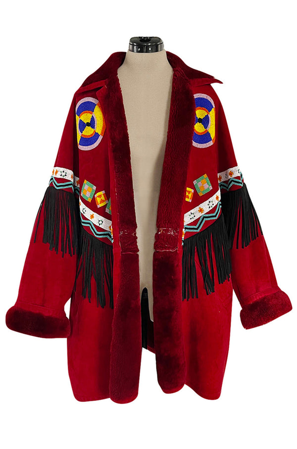 Highly Documented Fall 1991 Isaac Mizrahi Custom Native American Inspired Beaded Sheepskin Coat