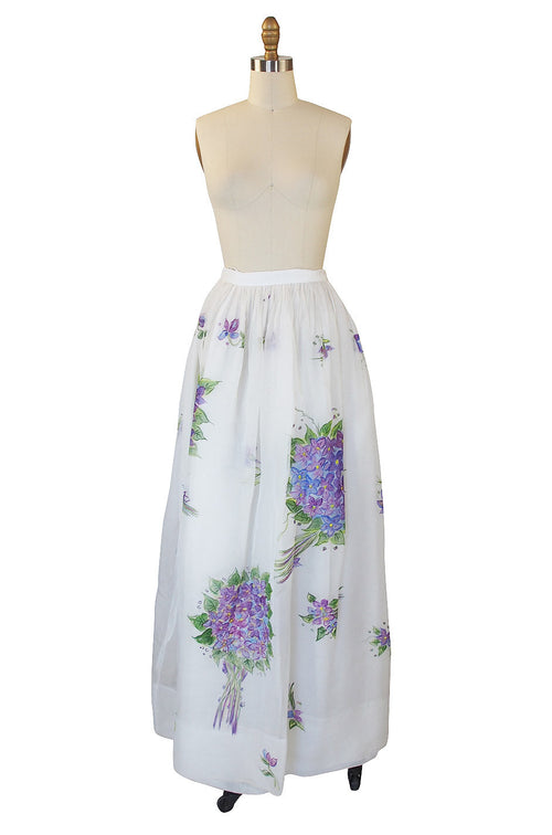 1970s Hand Painted Silk Organza Adolfo Skirt